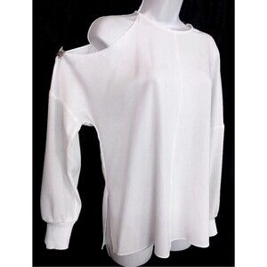 Tibi Blouse One Cold Shoulder Knit Cuff Long Sleeve Blouse White Women’s Size M
